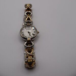 Vintage Fossil Watch Women 25mm Silver Gold Two Tone Woven Dial